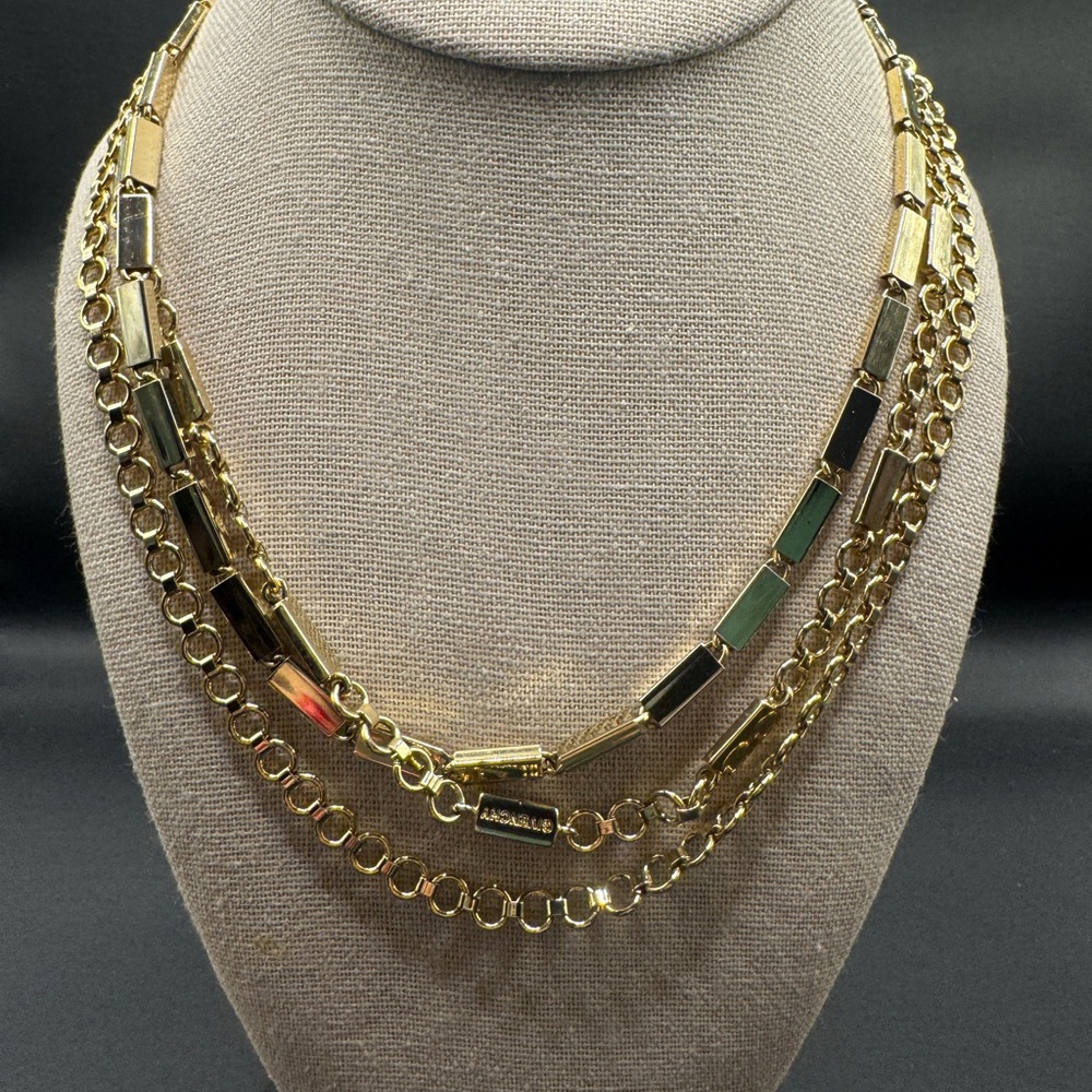 Vintage 1980s era style triple chain gold tone necklace, signed (3x) Givenchy